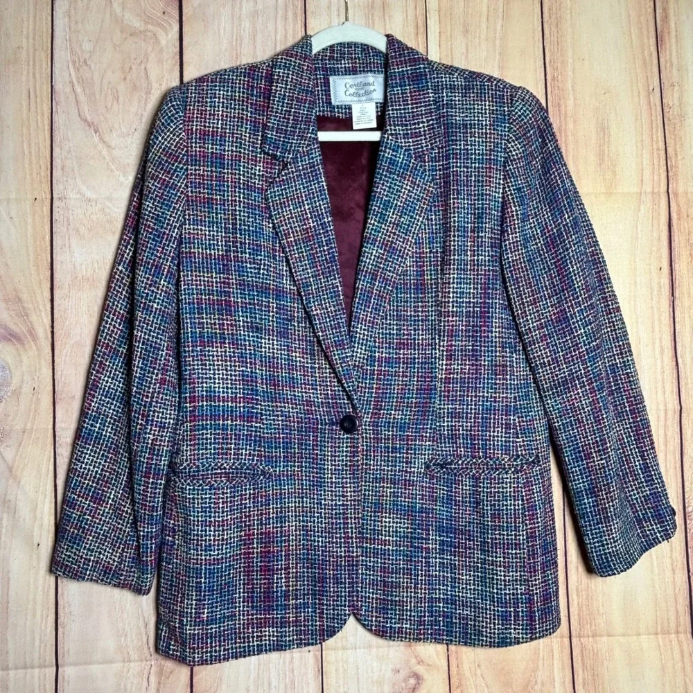 Cortland Petite Collection Blazer Womens 8 Multicolor Silk Tweed‎ Vintage 90s